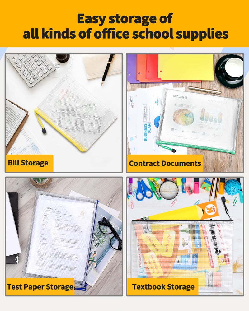 SUNEE Plastic Mesh Zipper Pouch 7.8x10.8 in (6 Colors, 12 Packs), Small Water-Resistant Zip Bag for School Office Supplies, Pencil Organizing Storage - Image 5